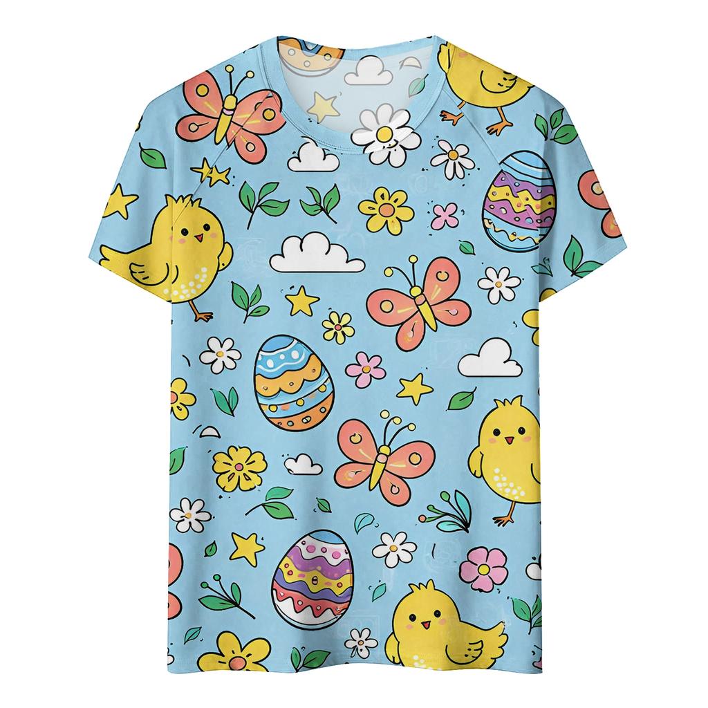 Women's Fashionable Casual Short-Sleeved Raglan Sleeve Easter Print T-Shirt Top