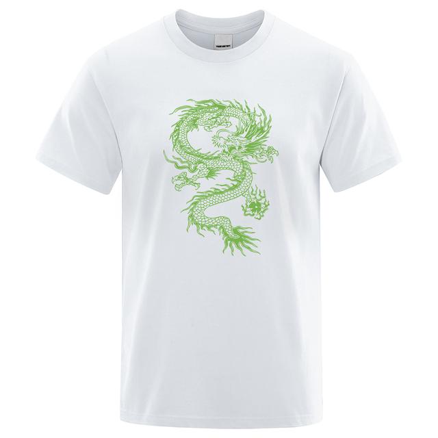 Letní trička Zelený drak s grafickým potiskem pánské tričko móda Volná čistá bavlněná tkanina Pánské tričko Streetwear s výstřihem