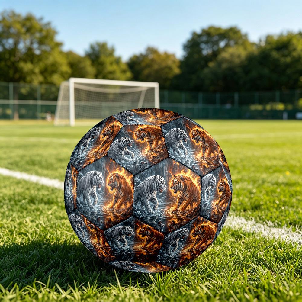 1pc Tiger Fire Ice Theme Soccer Ball Football, Size 5, Lightweight PVC, Outdoor Training Soccer Ball,Sports Gift t61430 Size 5