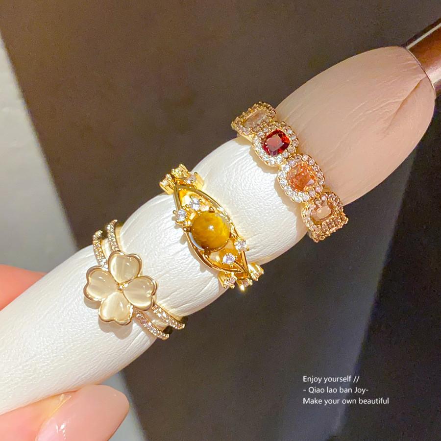 Geometric Gold Plated Zirconia Ring For Women Stylish Minimalist Fashion Jewelry