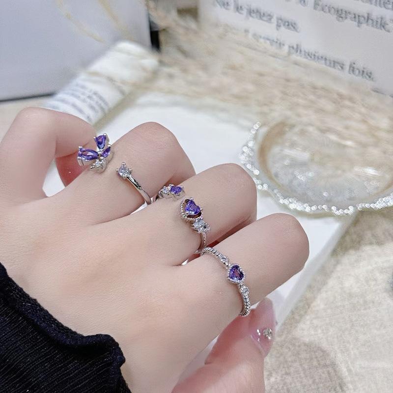 Stacked Wearing A Girlfriend Girl'S Sweet And Romantic Purple Diamond Open Ring, A Woman'S Frigid Wind Simple And Exquisite Ring