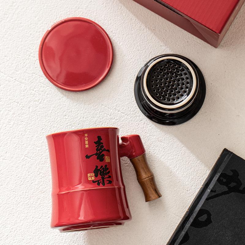 Red Ceramic Tea Cup Gift Box, Special for Personal High-end Tea Drinking, Gift Box for Elders, Leaders, Parents and Teachers