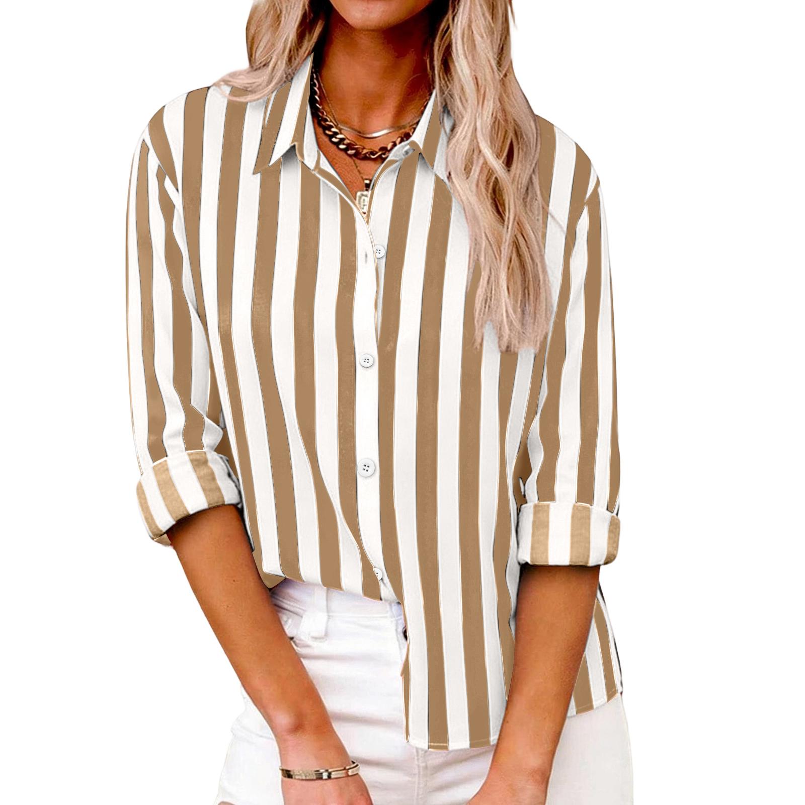 Women s Striped Casual Fashion Shirt Button Long Sleeved Top XXL жёлтый