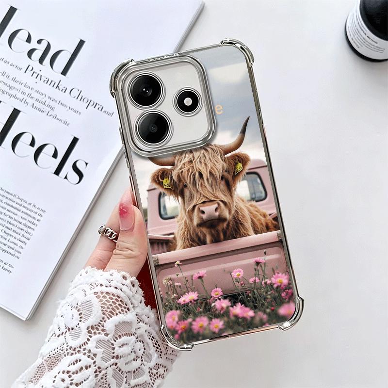 Cute Highland Cow Plating Phone Case For Xiaomi Redmi Note 14 15 Pro Plus 13 12 11 11S 11T 10 9S 9 5G Anti-Fall Airabag Cover