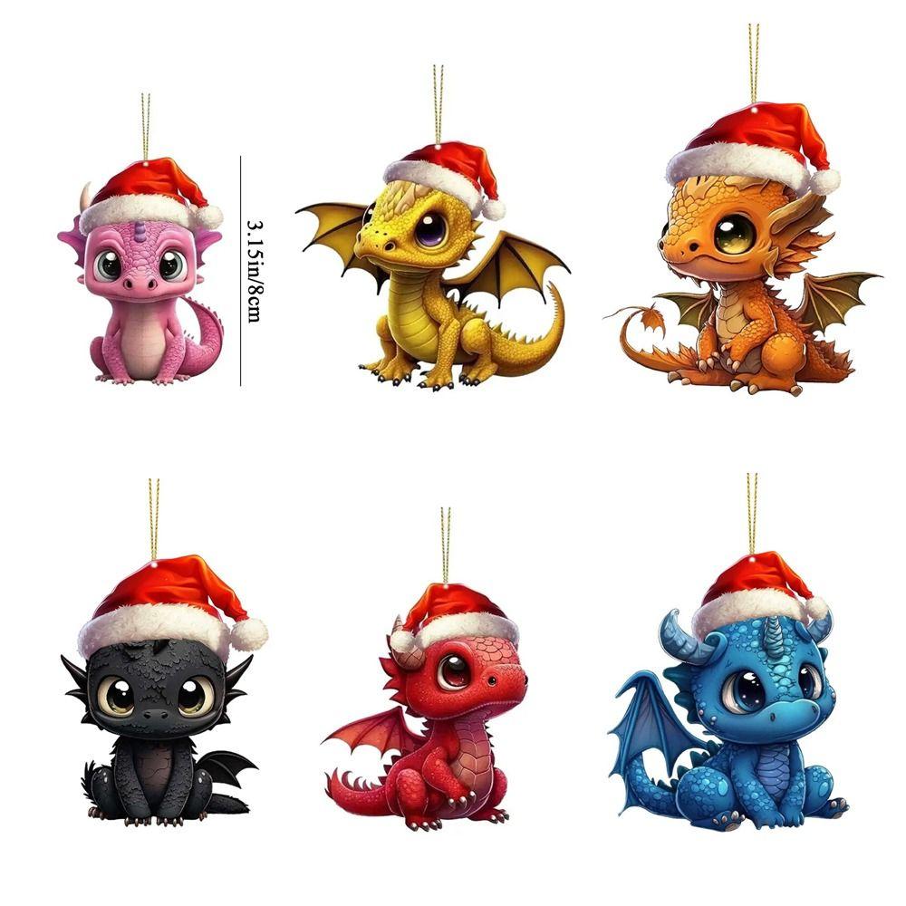 Hanging Christmas Dinosaur Decors Acrylic Christmas Cartoon Dragon Pendant  Car Rear View