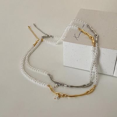 Niche Design Sense Irregular Metal Pearl Necklace Female Retro Elegant Personality Fashion Versatile Neck Chain Collarbone Chain