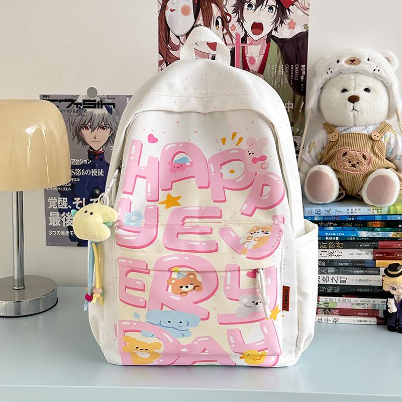 High-value graffiti letters junior high school student schoolbag female cute lightweight backpack large-capacity niche backpack single bag (without pendant) розовый