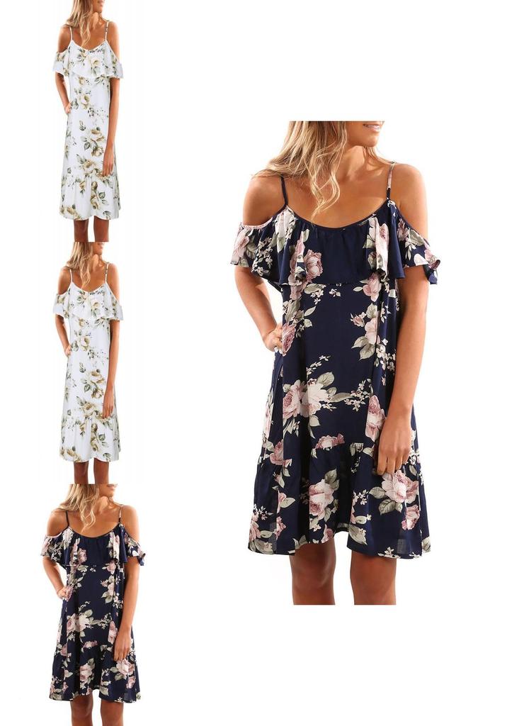 Damen Blumen Off-Shoulder Trägerkleid Für Mühelosen Lässigen Strandstil
