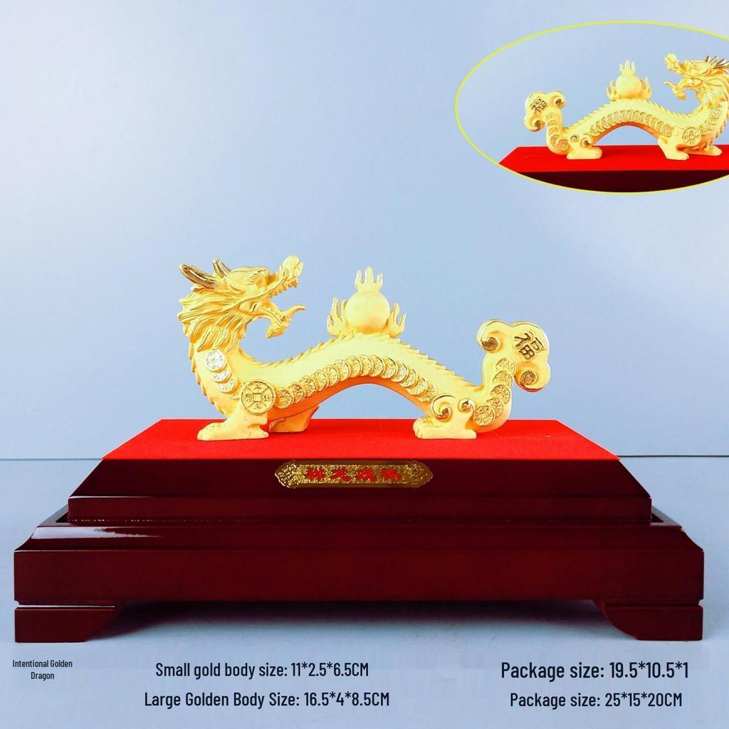 Flocked Gold Dragon Zodiac Ornament for Year of the Dragon - Wealth-Attracting Decoration and Business Gift