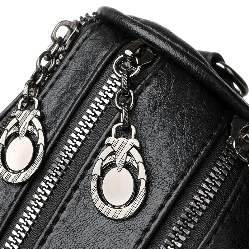 Middle-Aged Women's Bag Vintage Crossbody Bag Multi-Layer Soft Leather Shoulder Bag