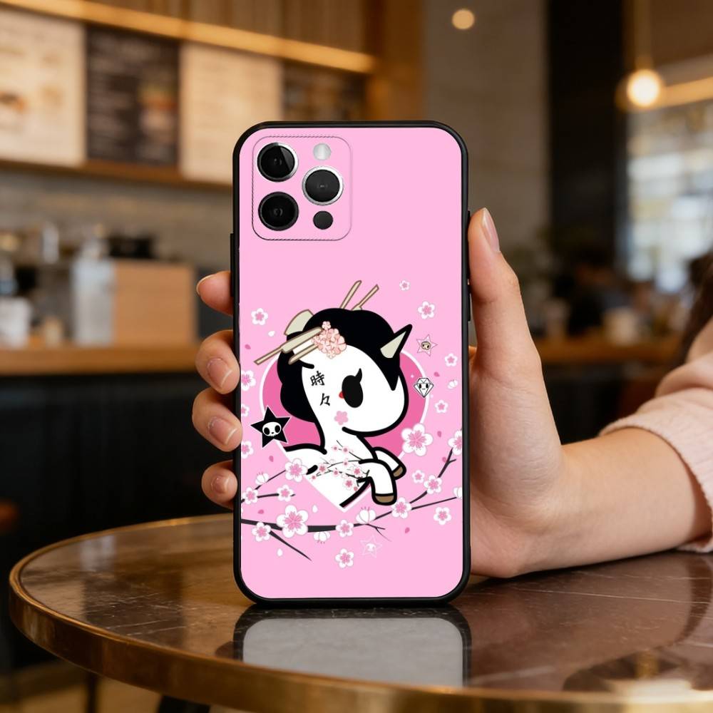 Japan T-Tokidokis CUTE Phone Case For iPhone 17,16,15,14,13,12,11 Plus,Pro Max,Soft Silicone Black Cover
