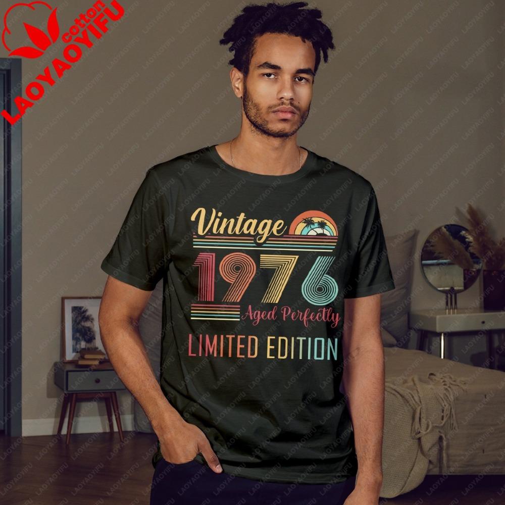 Vintage 1976 50th Birthday Mens Short Sleeve TShirt Retro Year 50th Birthday Party Gift Men Retro Graphic Print T Shirt S