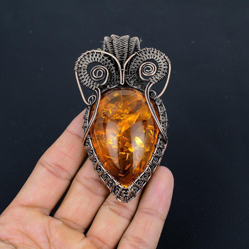 Baltic Amber Pendant, 999 Copper Wire Wrapped Gemstone Jewelry, Handmade Pendant For Mother Day