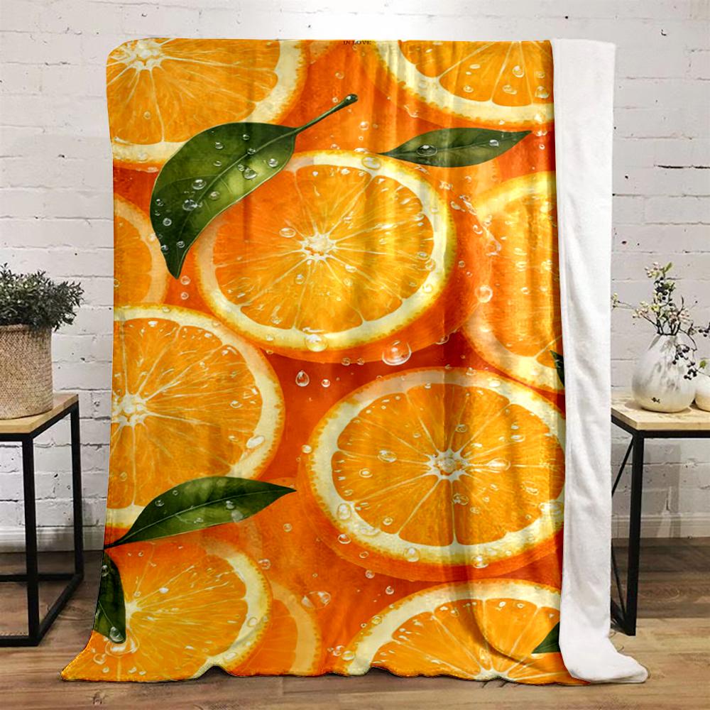 Fresh Orange Slices with Green Leaves Design Flannel Blanket for Bedroom, Living Room, Sofa, and Nap Sofas