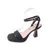 Ladies Shoes 2025 Women's Sandals Thick with A Line with Waterproof Platform Elegant Square Head New Summer Open-toe High Heels