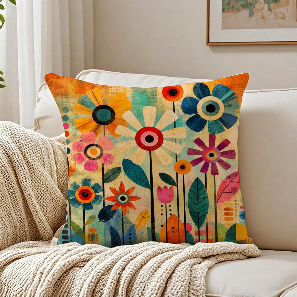 Mid Century Modern Flower Pillow Case Organic Short Plush Cushion Covers Breathable Washable WrinkleResistant