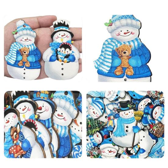 12Pcs Christmas Wooden Snowman Hanging Decoration Farmhouse Rustic Holiday Party Winter Xmas Tree Cartoon Snowman Hanging Ornament
