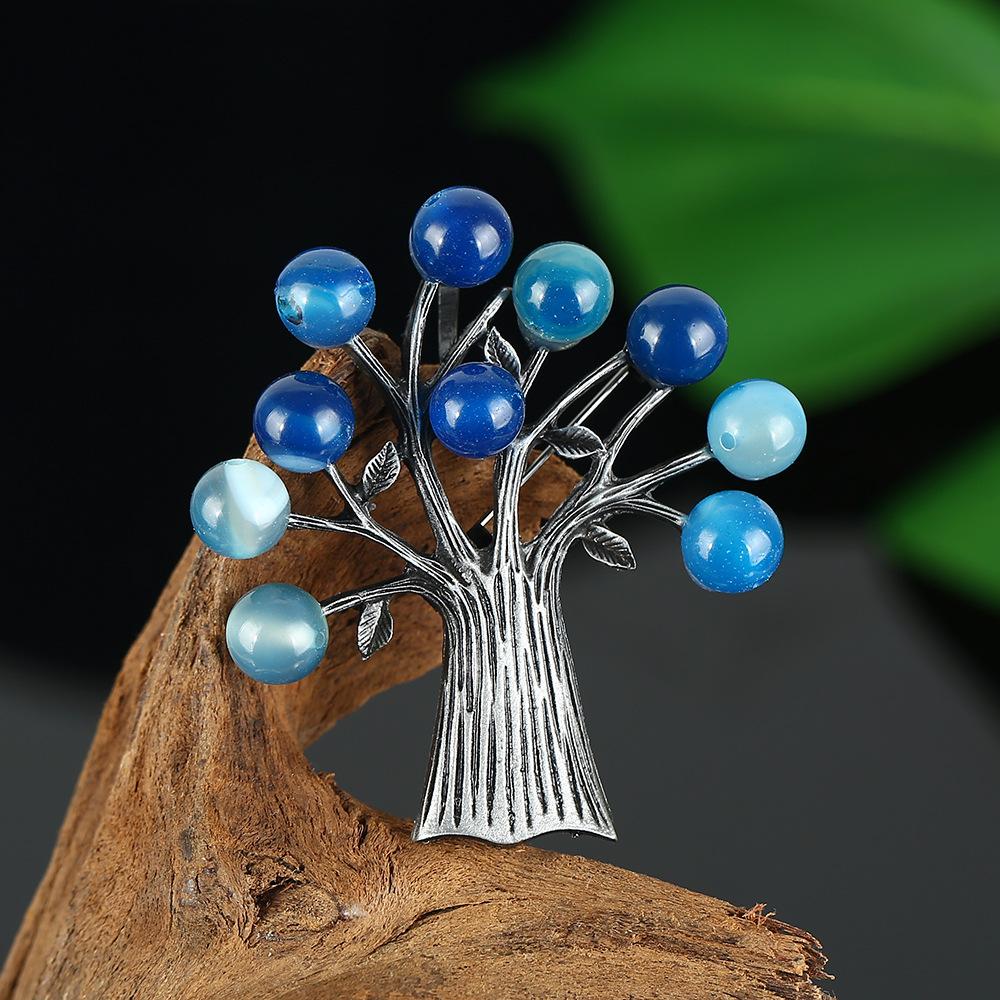 Retro brož z přírodního achátu, špičkový klasický temperament, literární a všestranná rostlinná jehlice, kabát, kardigan, korsážové doplňky