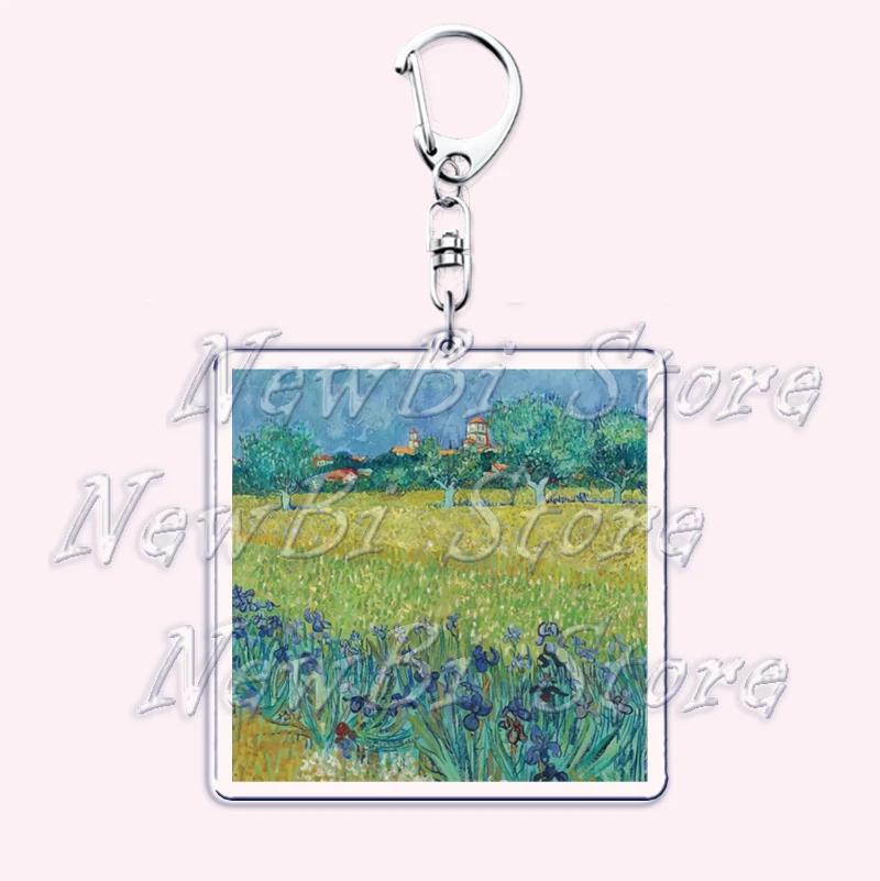 Hot Impressionism Art Keychain for Accessories Bag Van Gogh Monet Mona Lis Oil Painting Pendant Chain Ring Keyring Jewelry Gifts