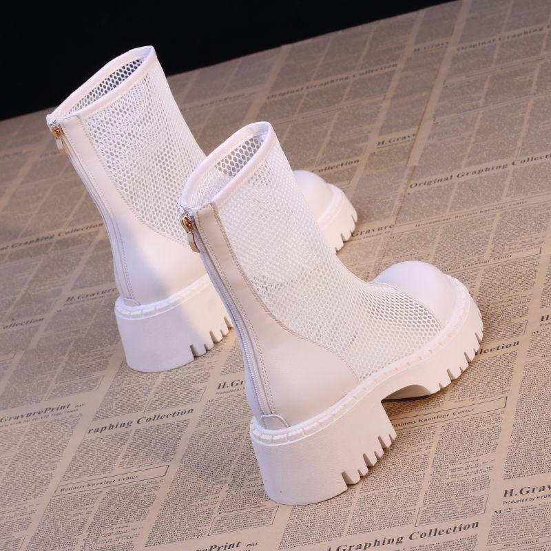 Short boots women's spring thick heel mesh breathable Martin boots hollow thick bottom gauze mesh cool boots