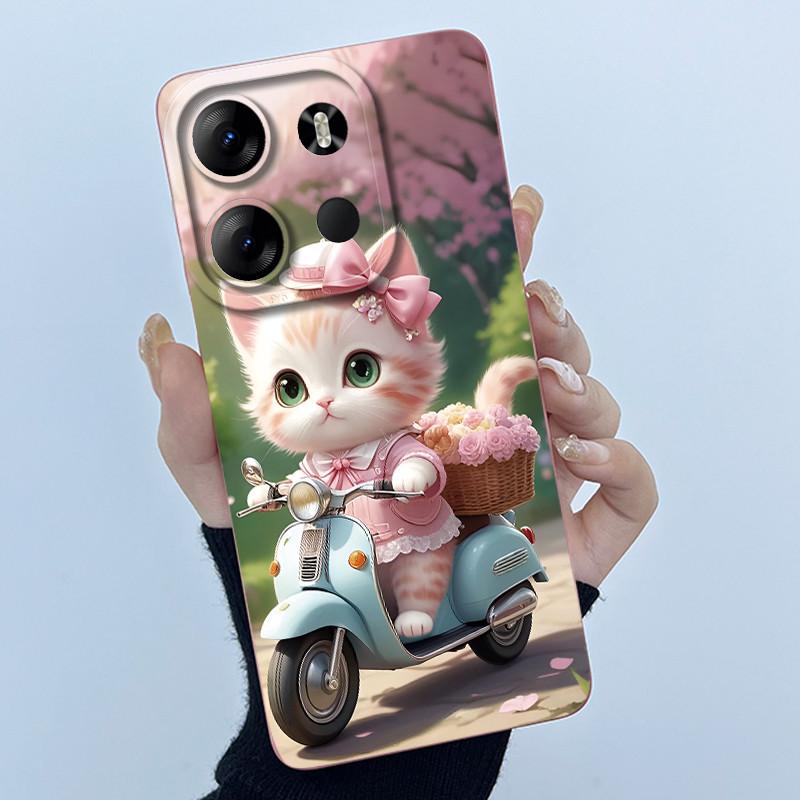 For Tecno Spark Go 2023 Pop 7 Pro BF7 Infinix Smart 7 Plus Smart7 HD Case Lovely Cartoon Cat Liquid Silicone Soft TPU Back Cover