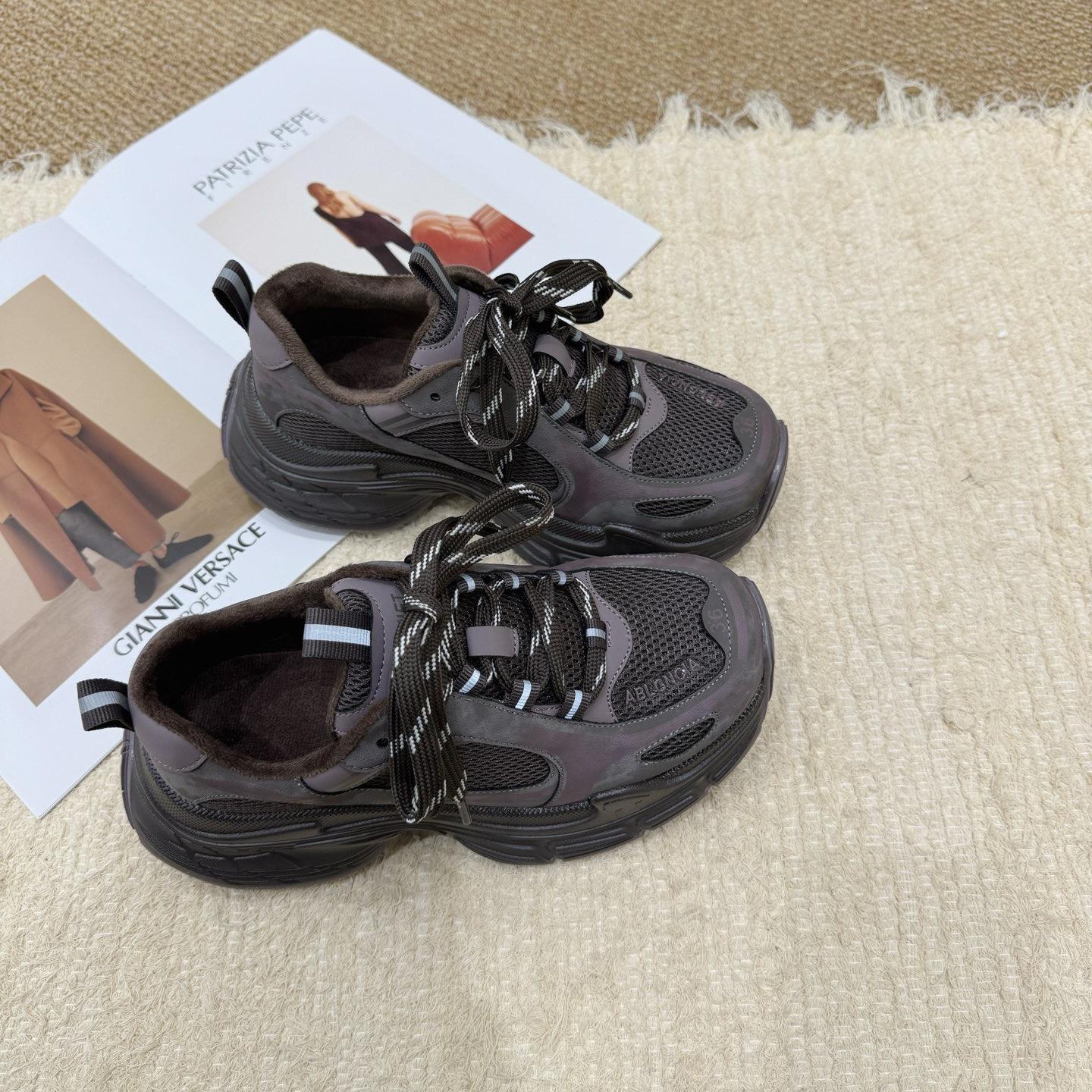 

Fashion trend Paris leather velvet round head lace-up women s thick-soled heightening color matching casual shoes 39