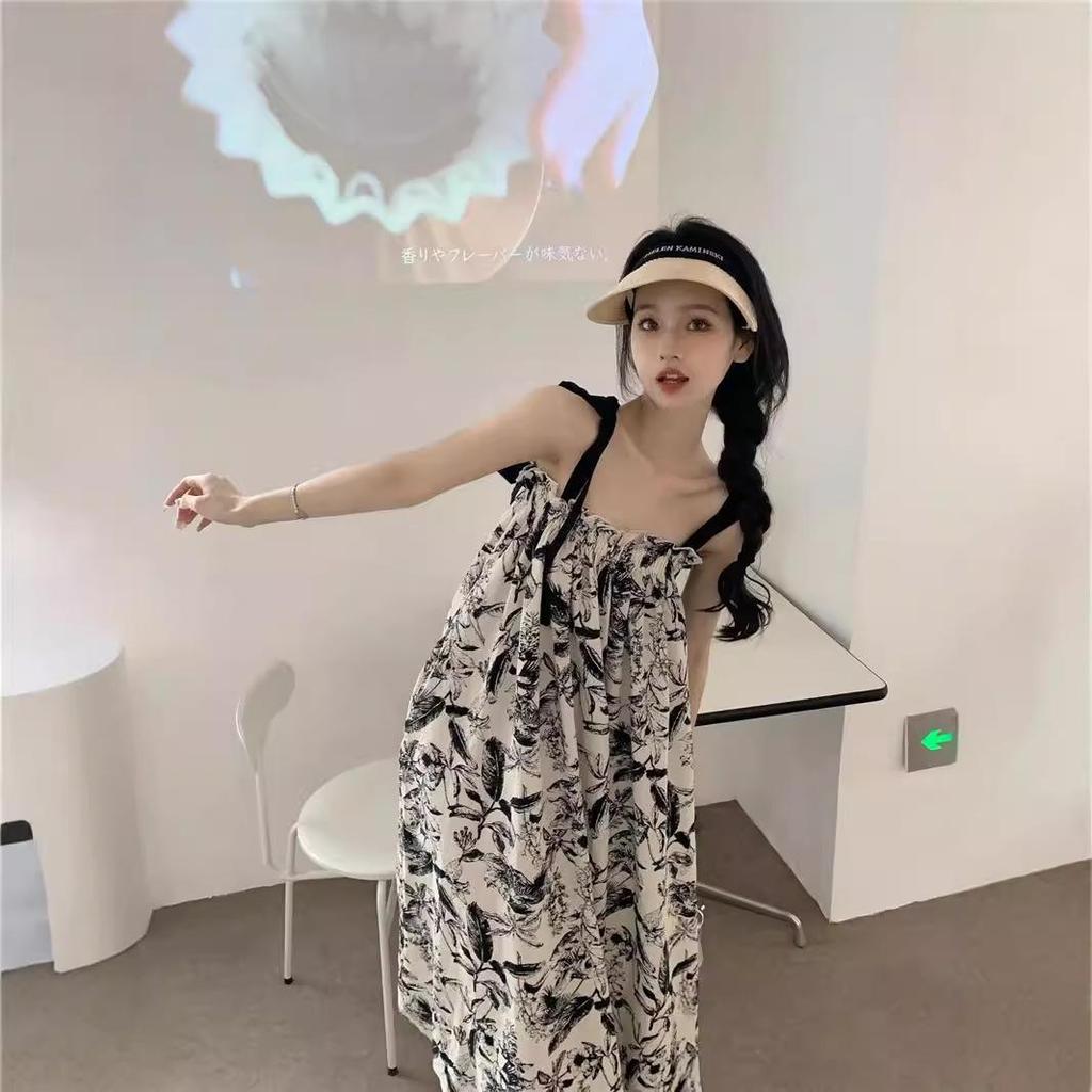 Damen Retro Tintenprint Schnür-Plissee-Camisole-Top