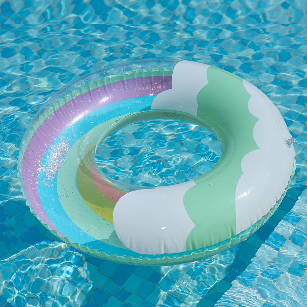 2026 New Summer Rainbow Cloud Sequins Swim Ring With Handle For Adults Thickened Safe Armpit Float Beach Party Toy