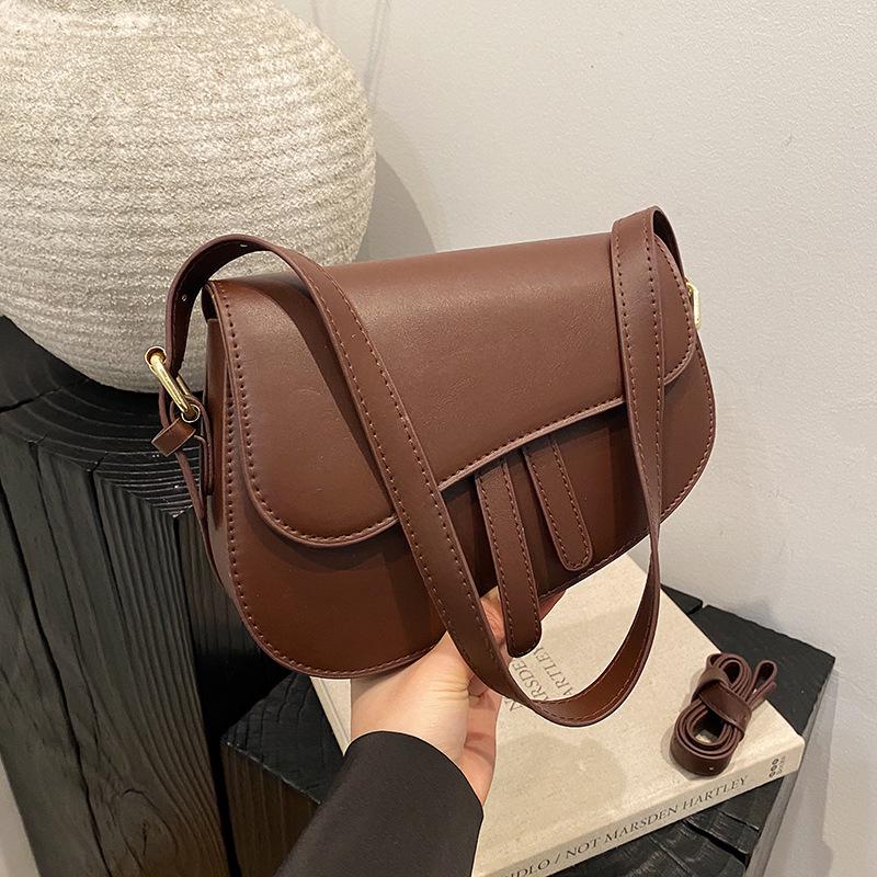 Retro Damen Schultertasche mit Doppelriemen - 2024 Trendige Crossbody Satteltasche