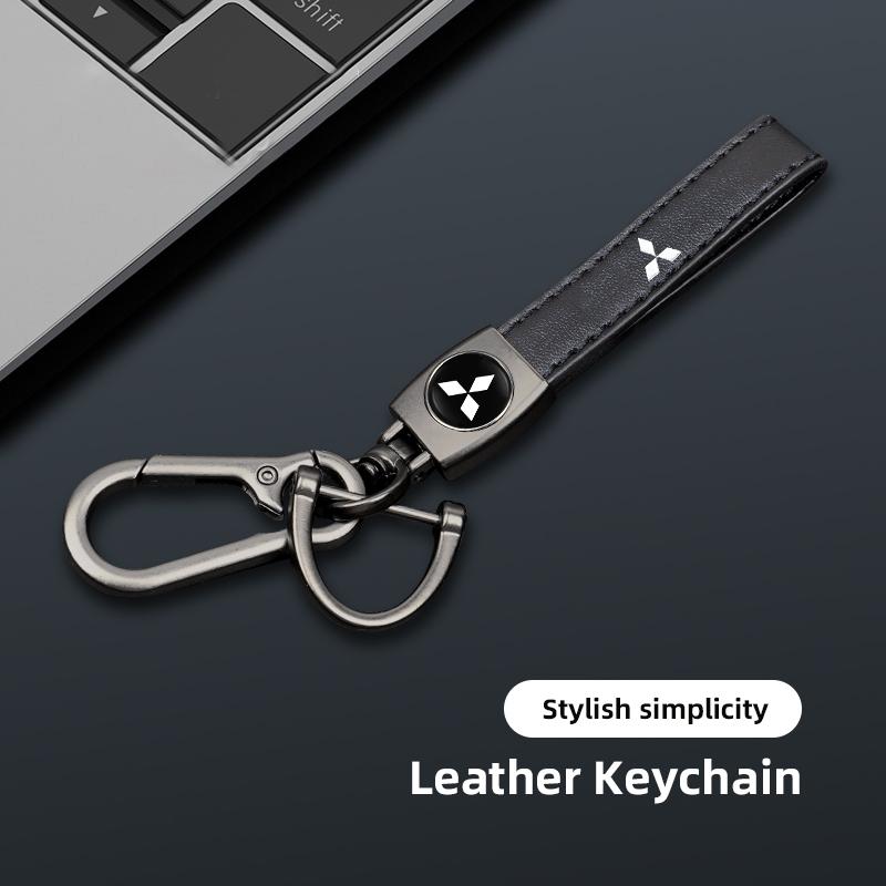 Leather Car Logo Key Chain Keyring Auto Interiors Accessories For Mitsubishi Xforce L200 Eclipse Cross Outlander Pajero Xpander