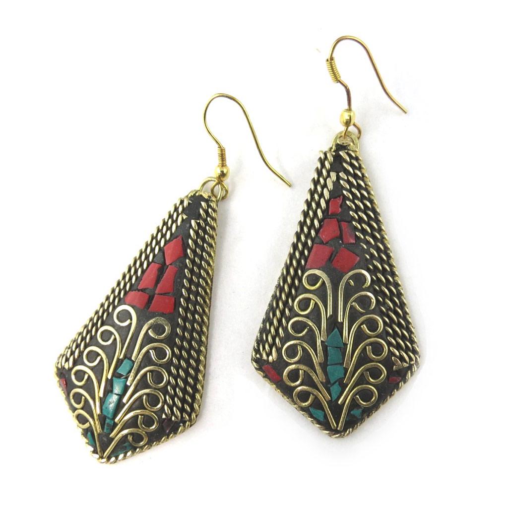 Les Trésors De Lily [M4183] - Turquoise Red 'Altaï' Designer Earrings