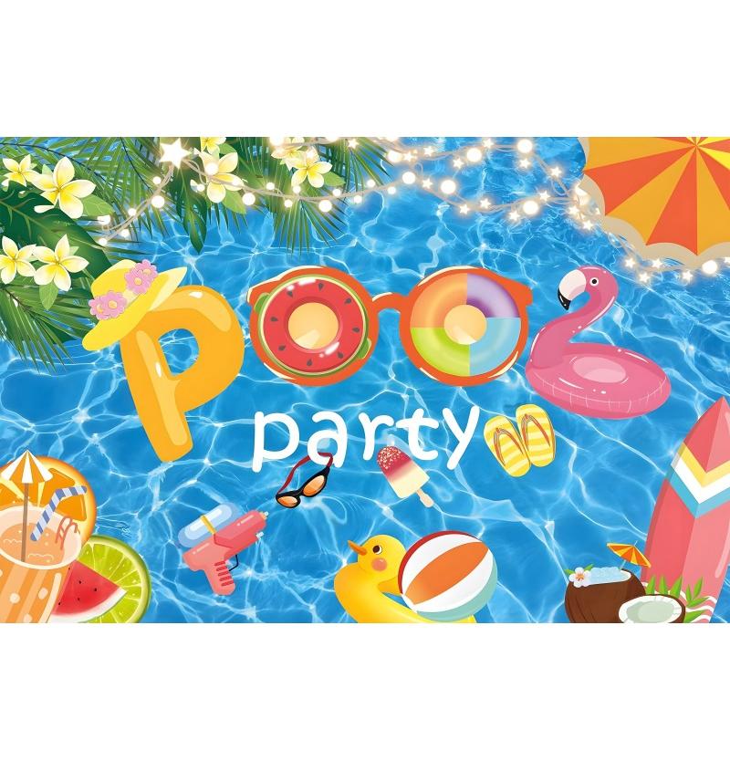 Summer Pool Swimming Circle Flamingo Theme Banner Background, Children's Birthday Party, Home Decoration Photography Background