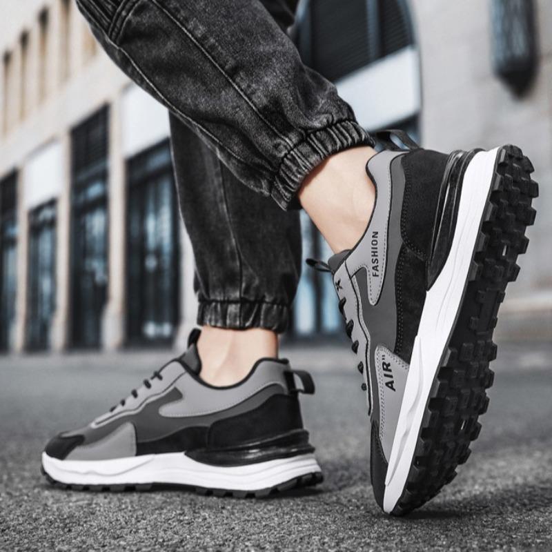 Soft-soled men's shoes spring and summer new trendy with platform sports shoes casual running shoes breathable leather shoes