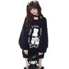 [SDSXZWG] Women's Long-Sleeved Sweatshirt with Print and Ribbon, Loose Fit, Stylish, Gal, Lolita, Cut and Sew Pullover, Schoolgirl Style, Commuting We