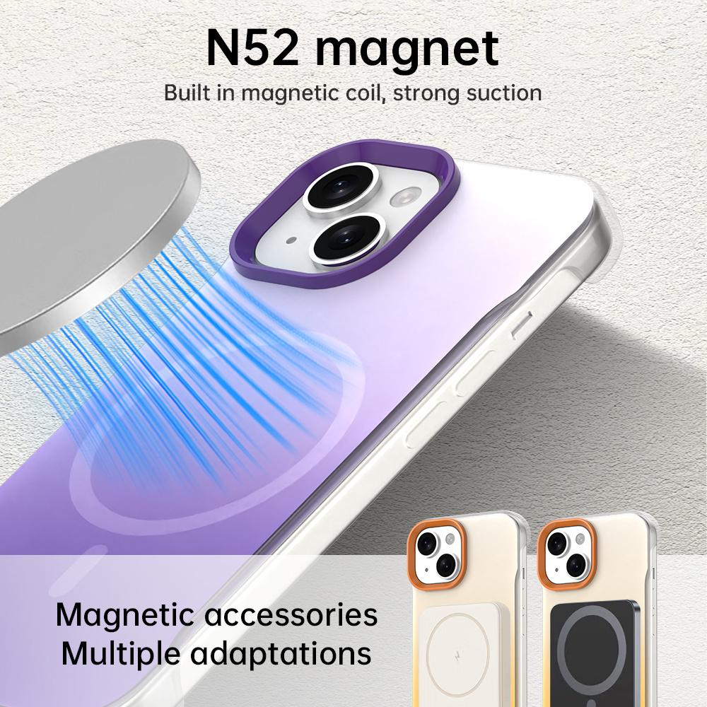 For iPhone 15 Plus/14 Plus Magnetic Case Gradient Design Borderless IMD TPU+PC+PET Phone Cover