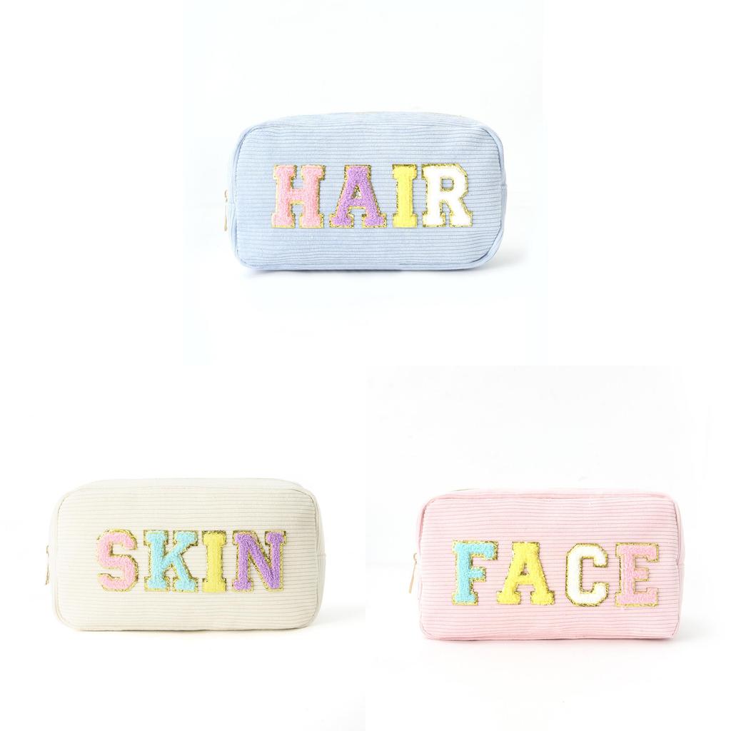 Cosy Velvet Makeup Bag With Embroidered Letters For Travel And Beauty Storage
