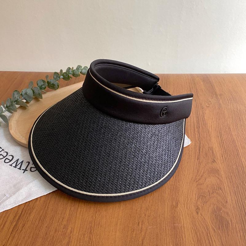 Summer Straw Hat for Women Foldable Empty Top Sun Hat Outdoor Beach Running Bicycle Wide Brim Female Sunscreen Visor Casual Cap