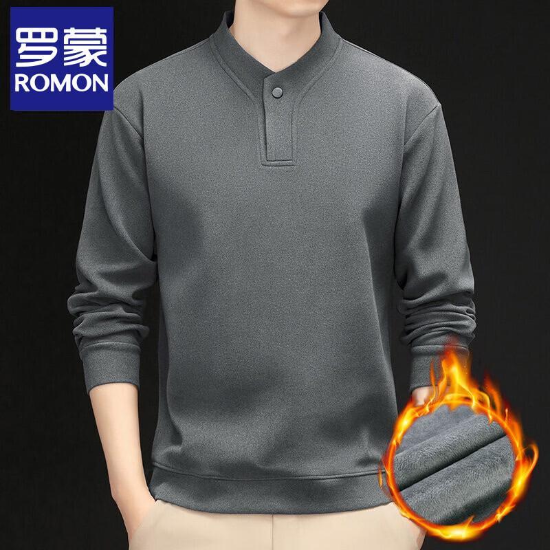 Romon Men s 2025 Autumn/Winter Fleece Lined Round Neck Sweatshirt M