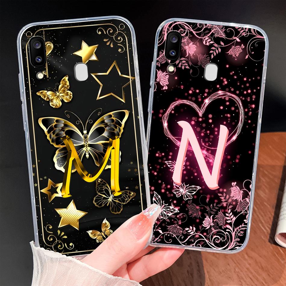 Für Samsung Galaxy A20 A20S A21 A30 A30S Handyhülle Schmetterling Buchstaben Weiches TPU Klare Silikonhülle Für Galaxy A 20 A 30 Gehäuse