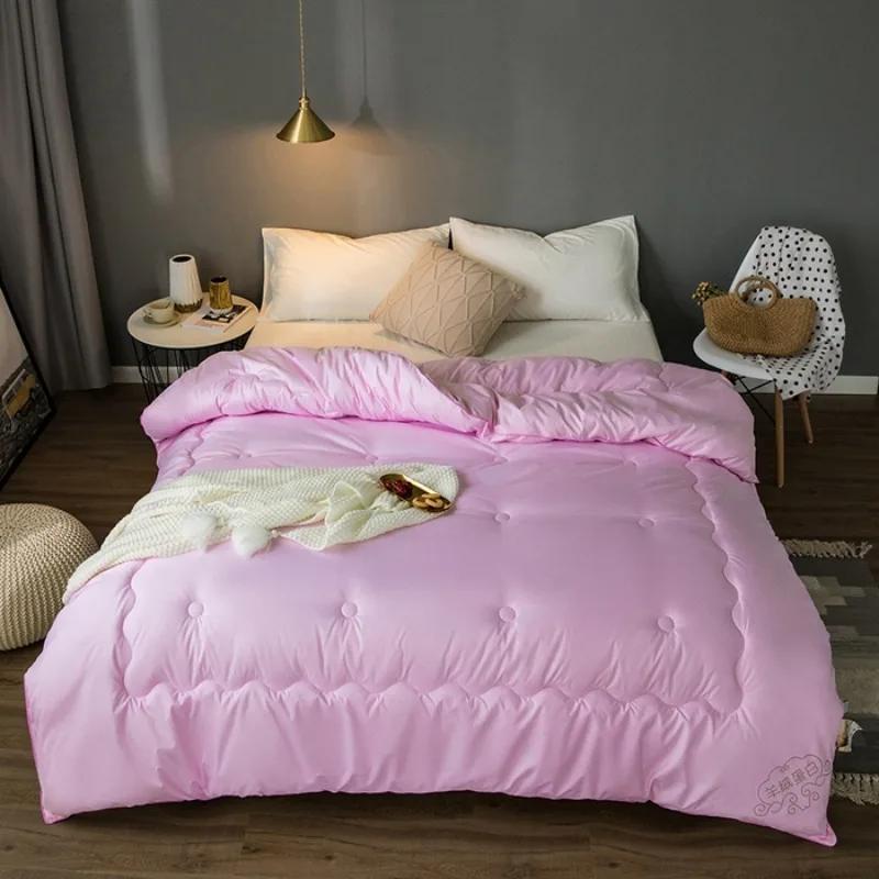 

2025 новое однотонное одеяло из шерсти без запаха, зимнее утолщенное теплое зимнее одеяло, всесезонное шерстяное одеяло 150x200cm 2kg розовый