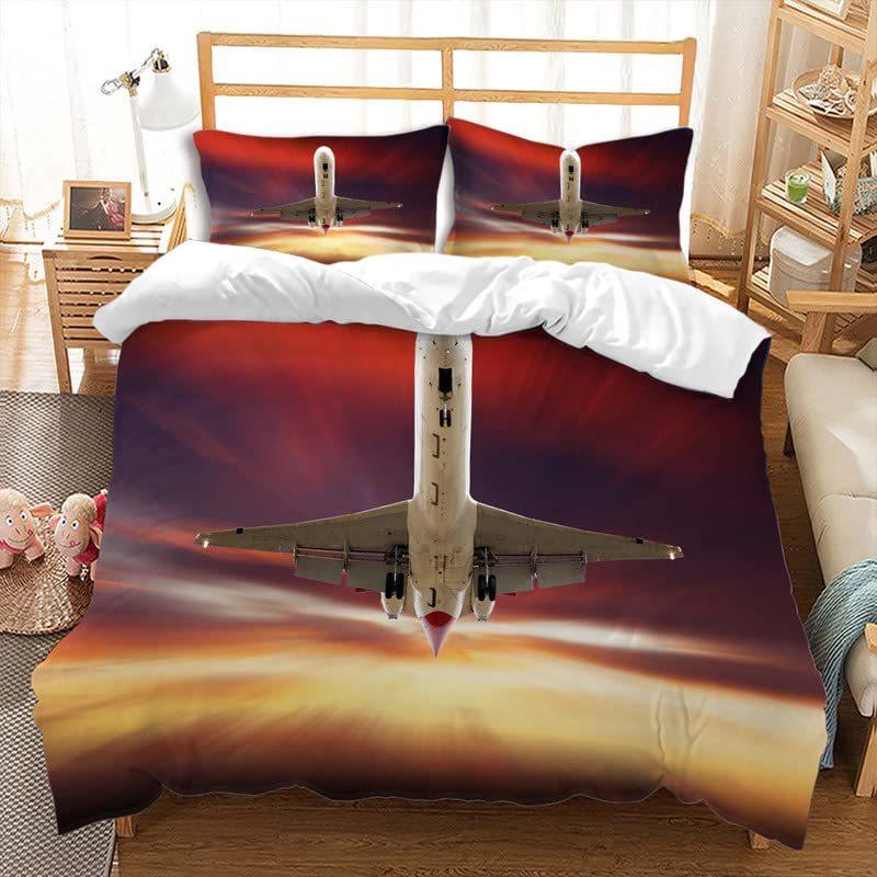 Aircraft Three-Piece Quilt Cover 3D Digital Printing Bedding Set Four Seasons Bed Cover