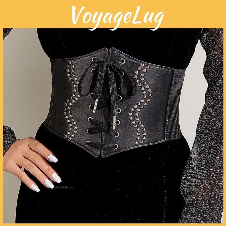 Rivet And Fashionable Strap Design Women Elastic Waistband For Dressing Dress