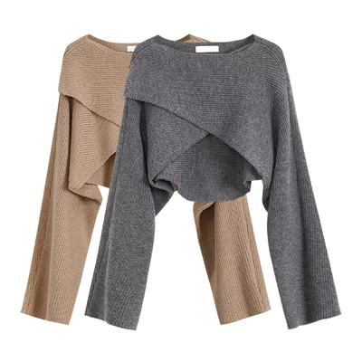 Sexy Short Sweaters Women Long Sleeve Design Criss-Cross Pullovers Women Irregular Sweater Solid Streetwear Cropped Tops 22933