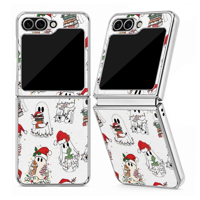 Christmas Ghost Halloween Case For Samsung Z Flip 8 7 FE 6 5 4 Luxury Plating Leather Skin Phone Cover For Galaxy Z Flip8 Flip7 Flip6 Flip5