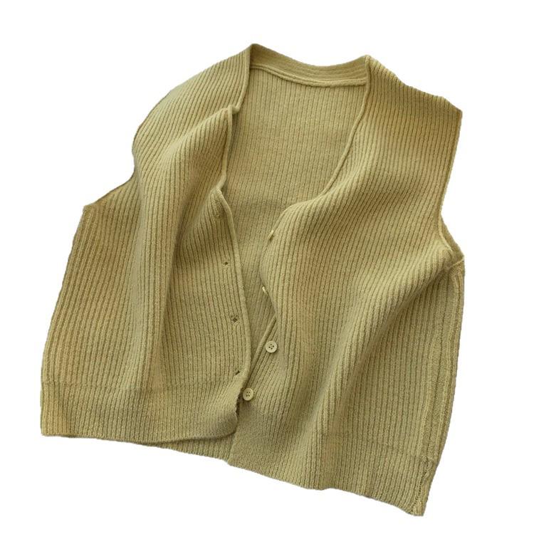 Autumn 2025 Korean Style V-Neck Loose Fit Sleeveless Cardigan Vest