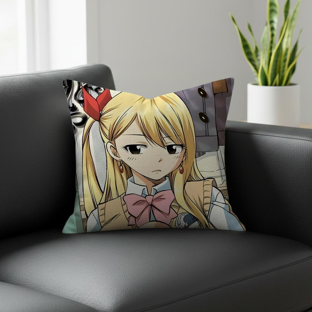 Anime Lucy Heartfilia Fairy Tail Cushion Cover Natural Linen Pillowcase Set AllinOne Decor for Sofa Bedroom Chair
