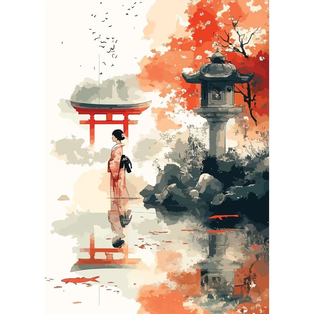 Japanese Vintage Posters Crane Mount Fuji Prints Lake Fishing Lotus Flower Canvas Painting Wall Pictures Home Living Room Decor