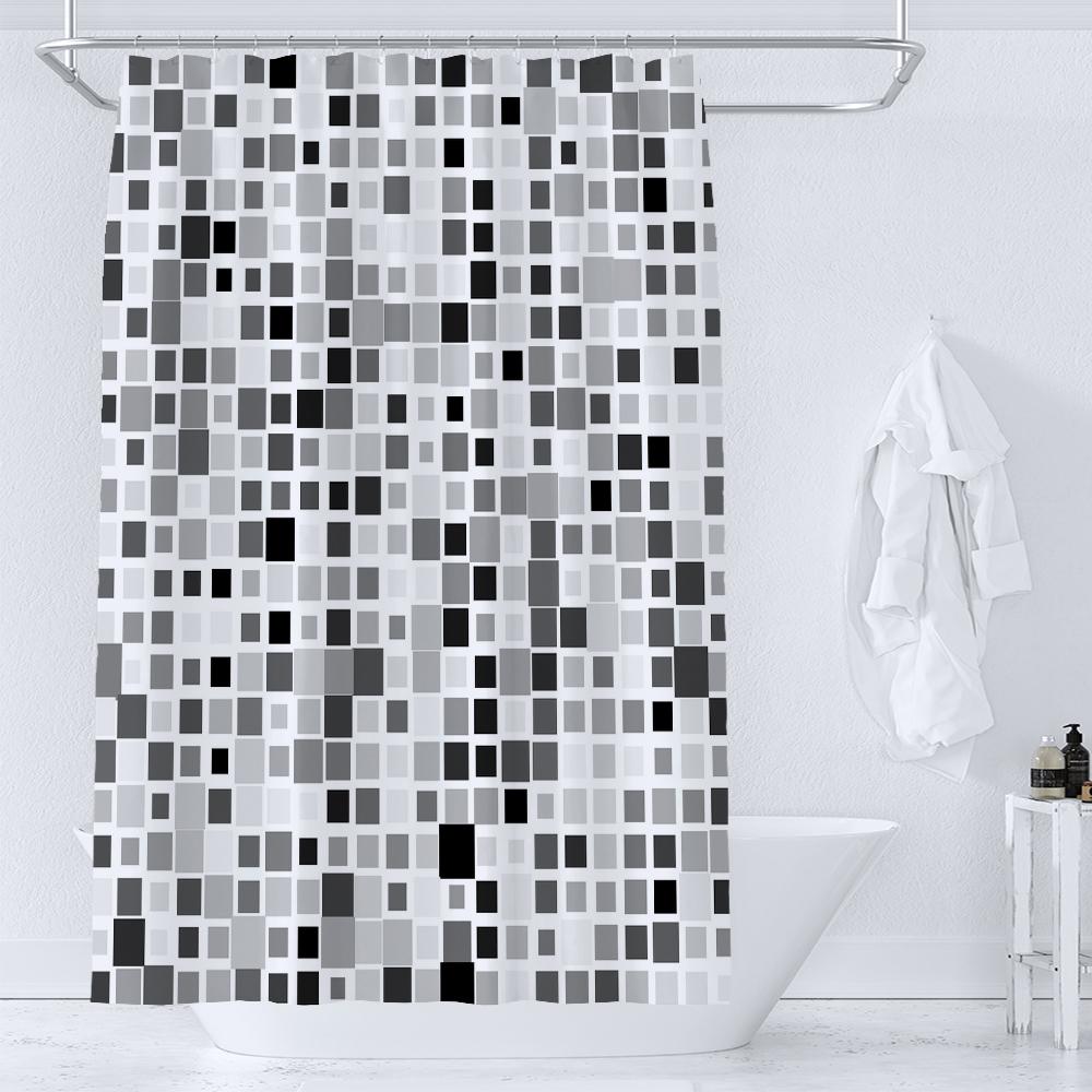

Blue Mosaic Pattern Shower Curtains Waterproof Polyester Bath Curtain Geometrical for Bathroom Home Decor Curtain with Hooks W90xH180cm