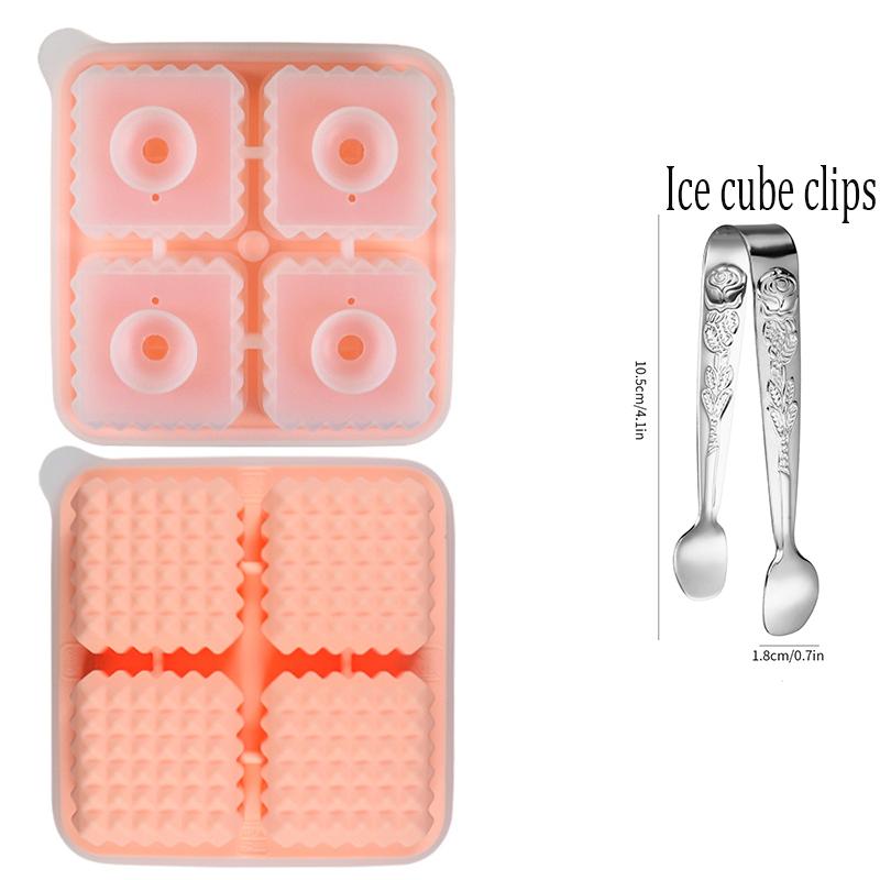 4 Grids Large Ice Cube Molds Silicone Ice Cube Trays with Ice Clips Whiskey Ice Mold Ball Summer Necessary Kitchen Mould