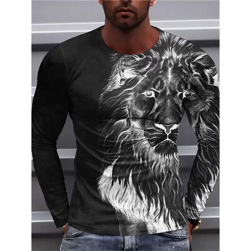 Langarm T-Shirt 3D-Druck Adler Tierdruck Herren Rundhals Lässig Bequeme Kleidung Streetwear Rundhals T-Shirt Oberteil